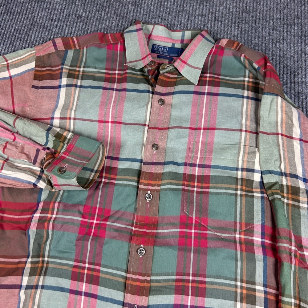 Vintage Polo Ralph Lauren Shirt Men's L Plaid Button Down Long Sleeve Preppy